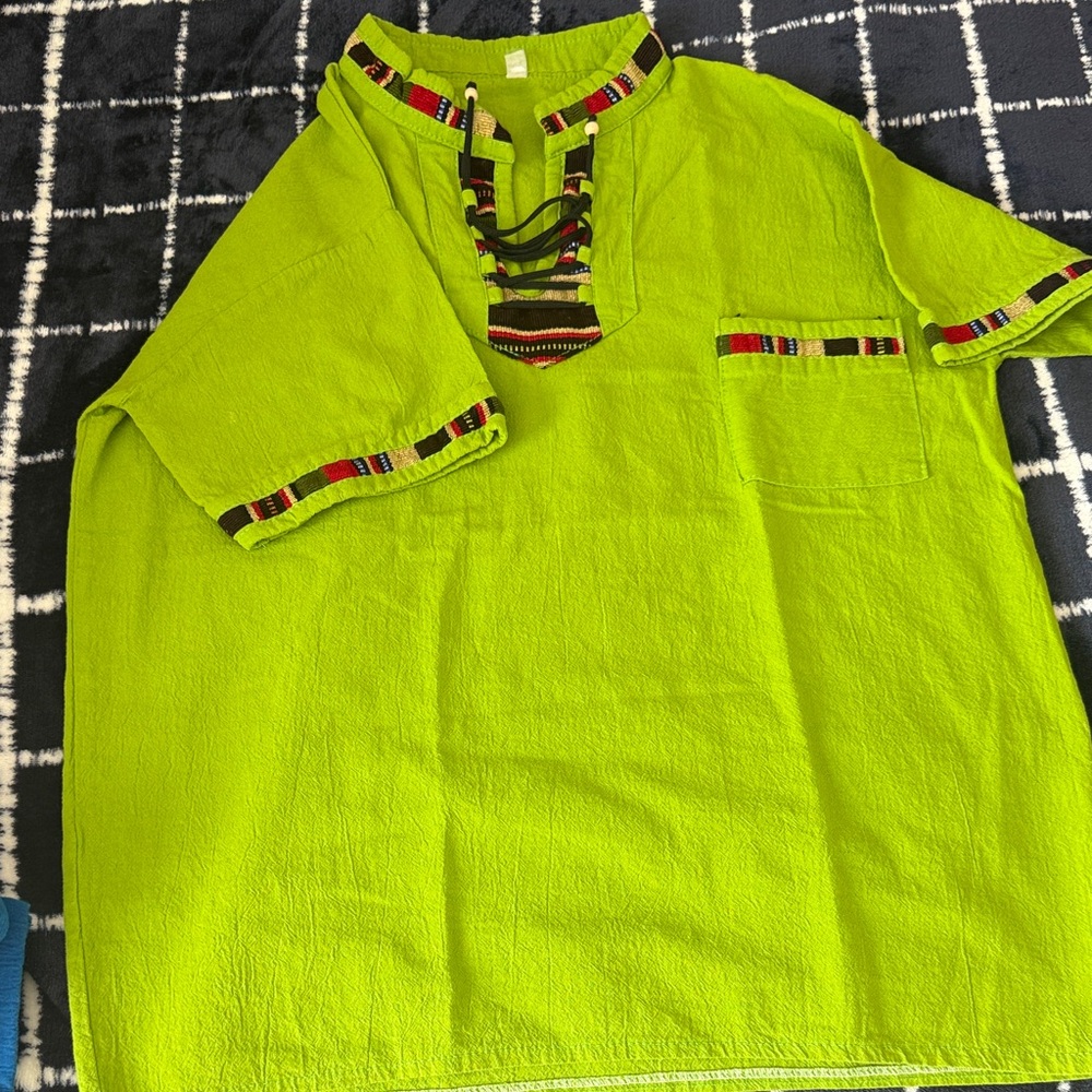Vibrant Green Kids Shirt with Multicolor Trim